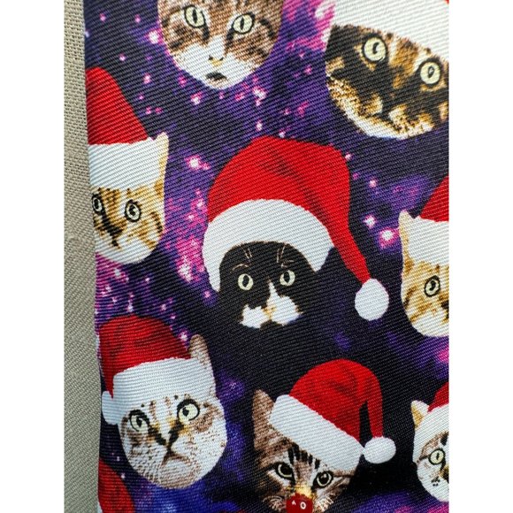 Knotty and Nice Holiday Space Cats Tie OS Purple, red Christmas Cats Space Pol - Picture 9 of 16